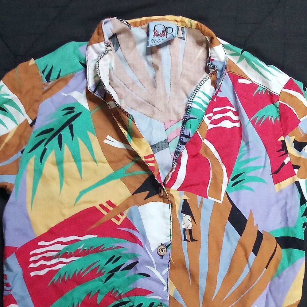 Vintage Ocean Pacific Sun Wear Color Block Hawaiian Shirt